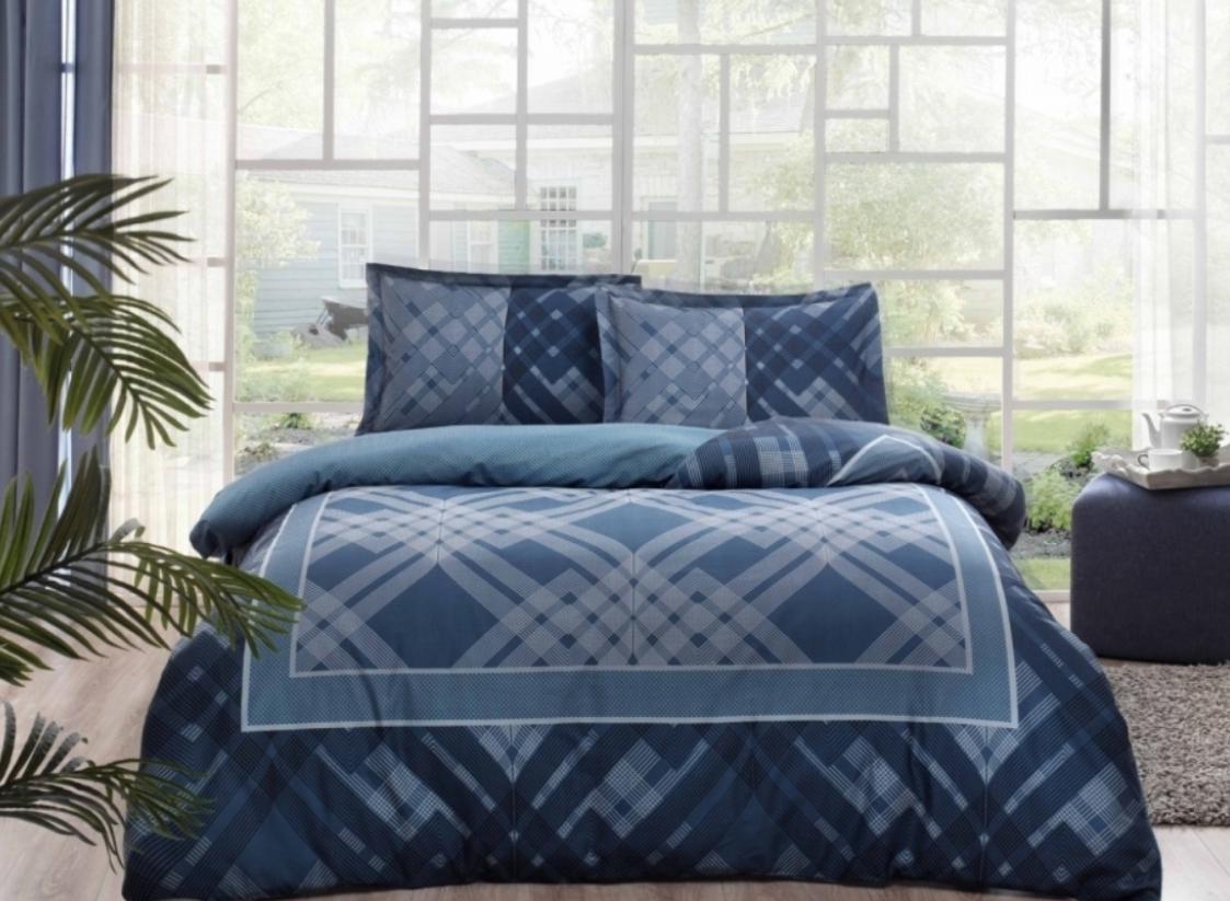 Постільна білизна TАС Luana lacivert v03 Сатин Євро Синій