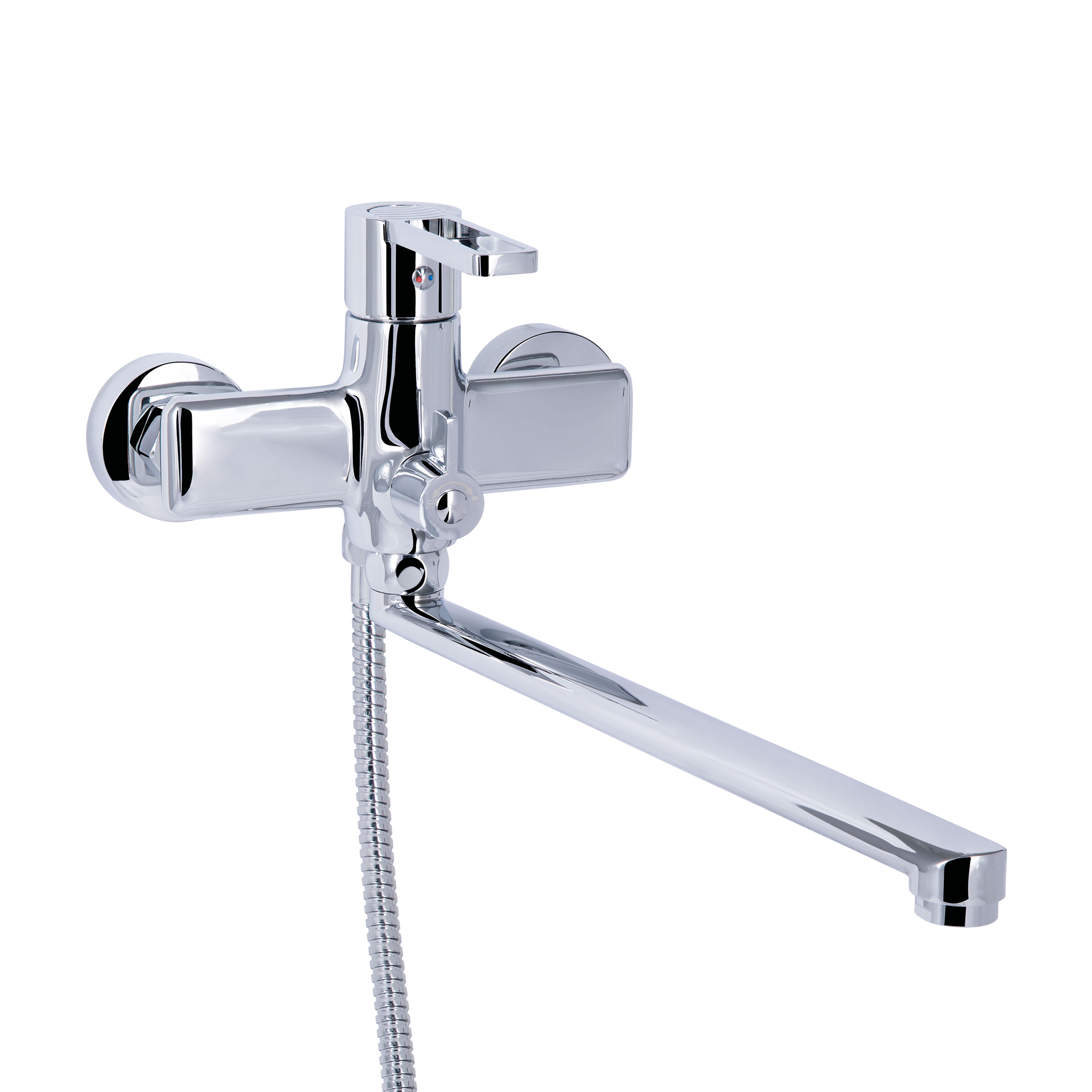 Смеситель для ванны Qtap Taurus с длинным поворотным изливом с душевым гарнитуром Chrome (QTTAU260CRM45663)