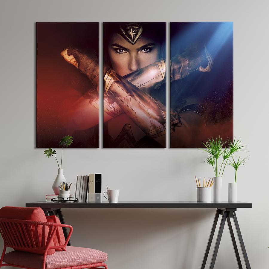 Картина на холсте триптих Wonder Woman 128x81 см (1414-31)