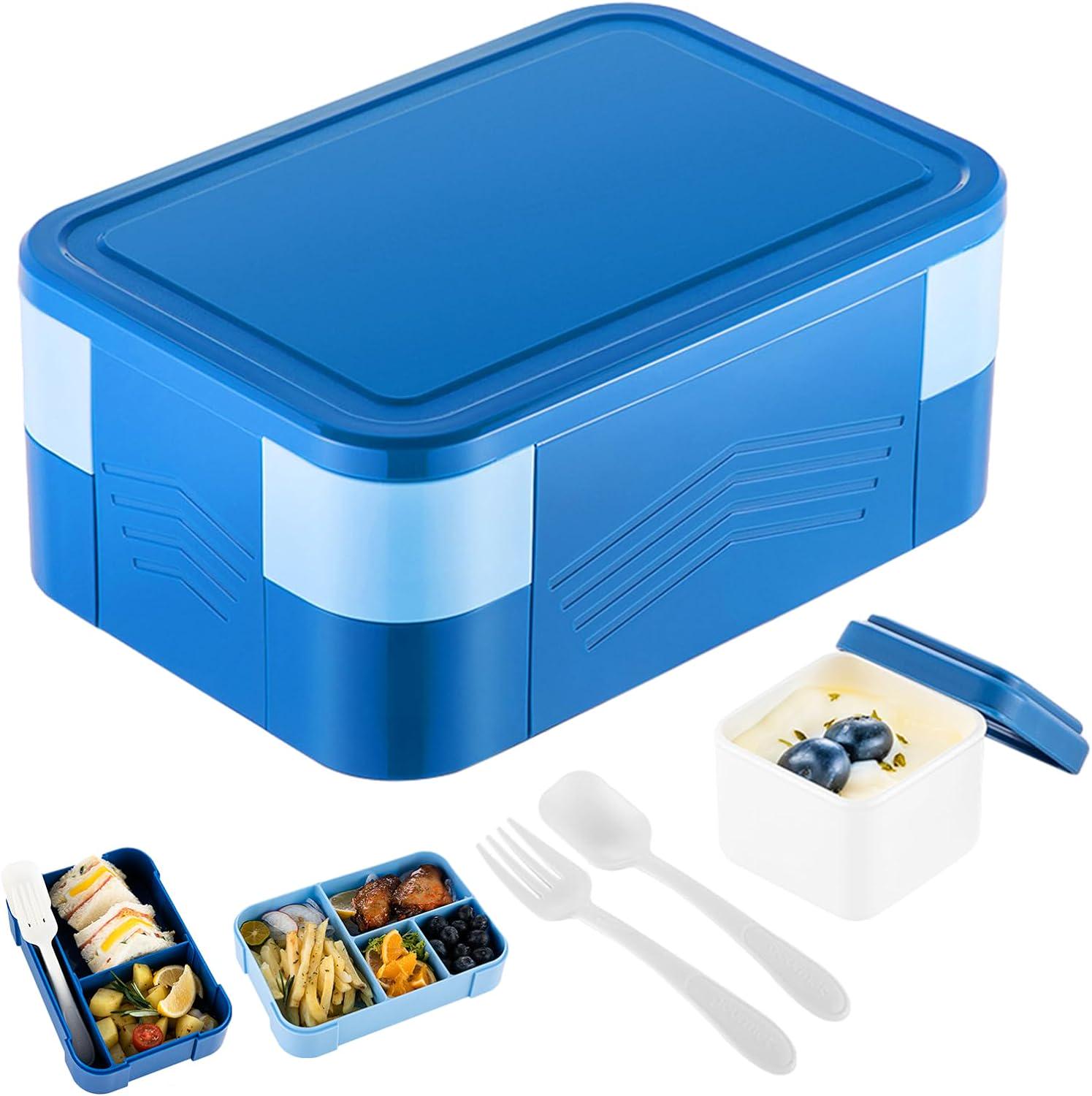 Ланч-бокс с приборами и соусницей Quadro-Box 2 уровня 6 секций 1,5 л Синий (406803)