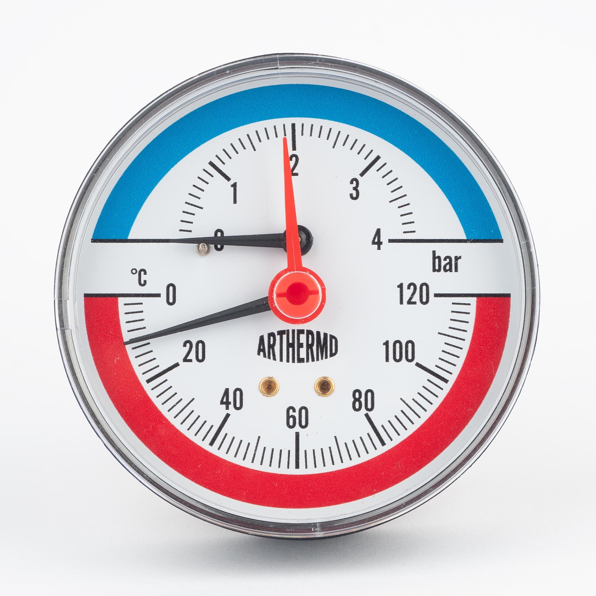 Термоманометр Arthermo TI003 0-120°C 0-4 бар заднее подключение клапан 1/2" Ø 80 мм