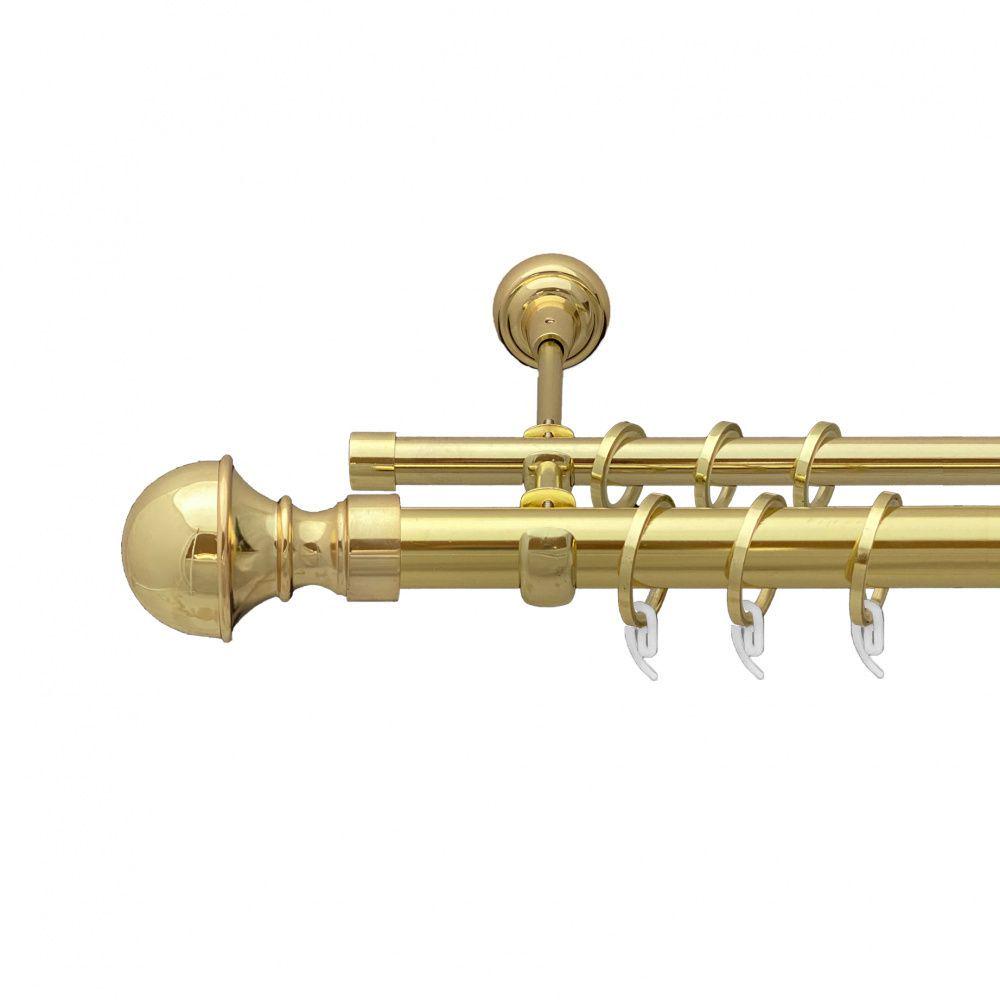 Карниз металлический Orvit Бостон двухрядный открытый/гладкая труба/кольцо фасонное металлическое Золото 25/16 мм 160 см (7035417)