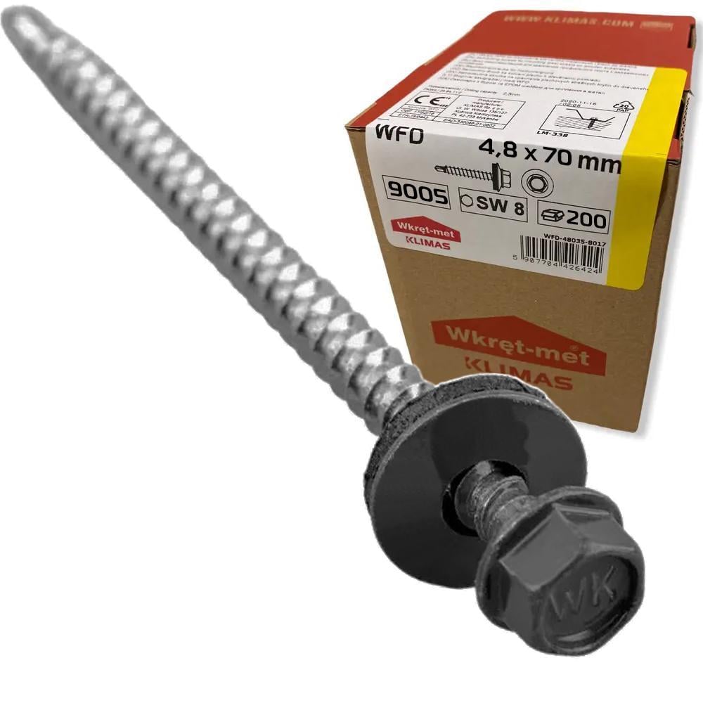 Саморез по дереву Klimas Wkret-Met 4,8x70 мм RAL 9005 200 шт. уп. (29471805)