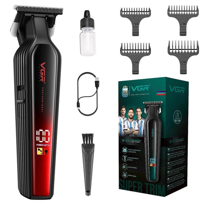 Триммер беспроводной для бороды и усов VGR V-930 7Вт 6500RPM LCD 4 насадки Красный