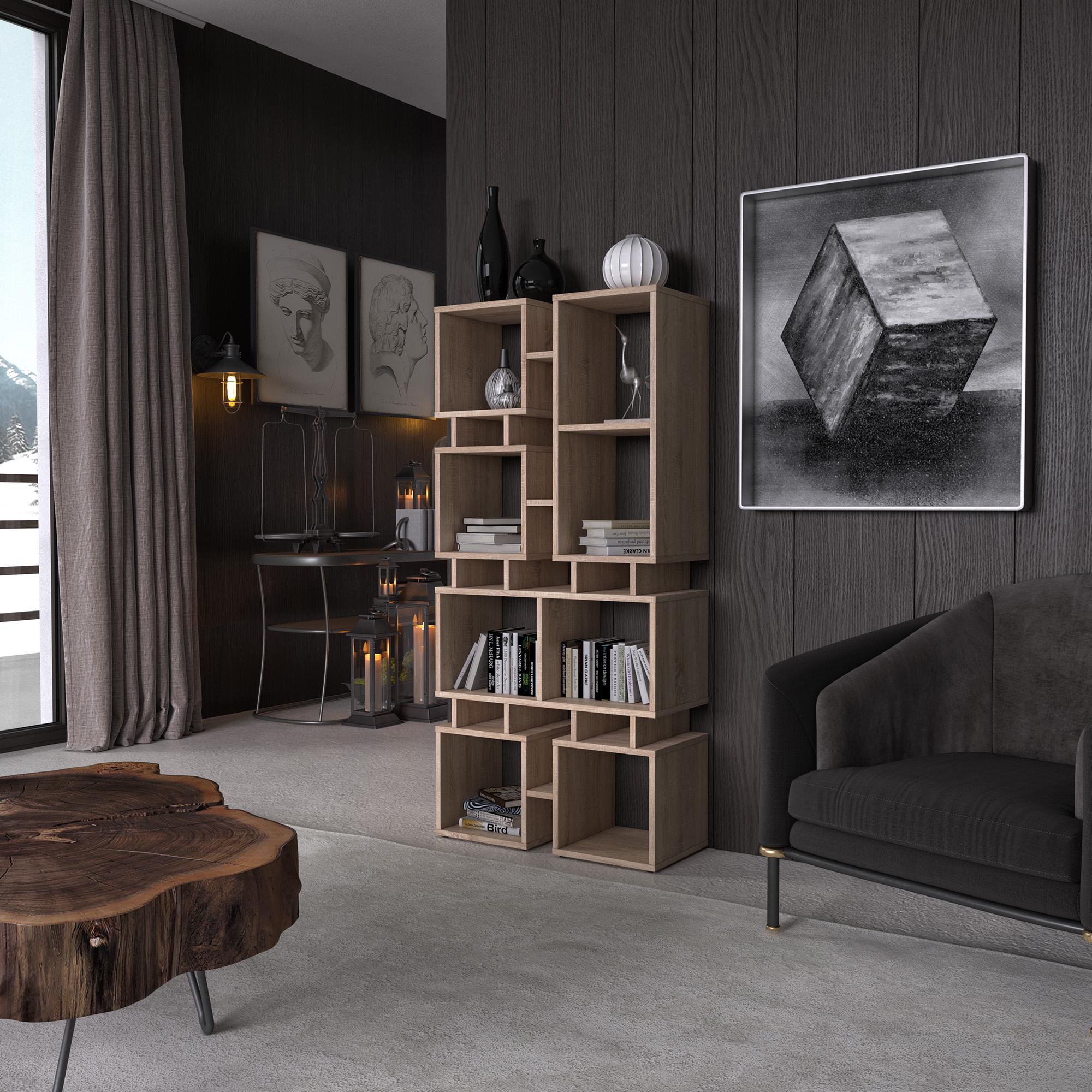 Стелаж-полиці для книг та декору на 8 осередків 680x1447x300 мм Дуб сонома (mst-18-sn) - фото 1 Стелаж-полиці для книг та декору на 8 осередків 680x1447x300 мм Дуб сонома (mst-18-sn) - фото 1