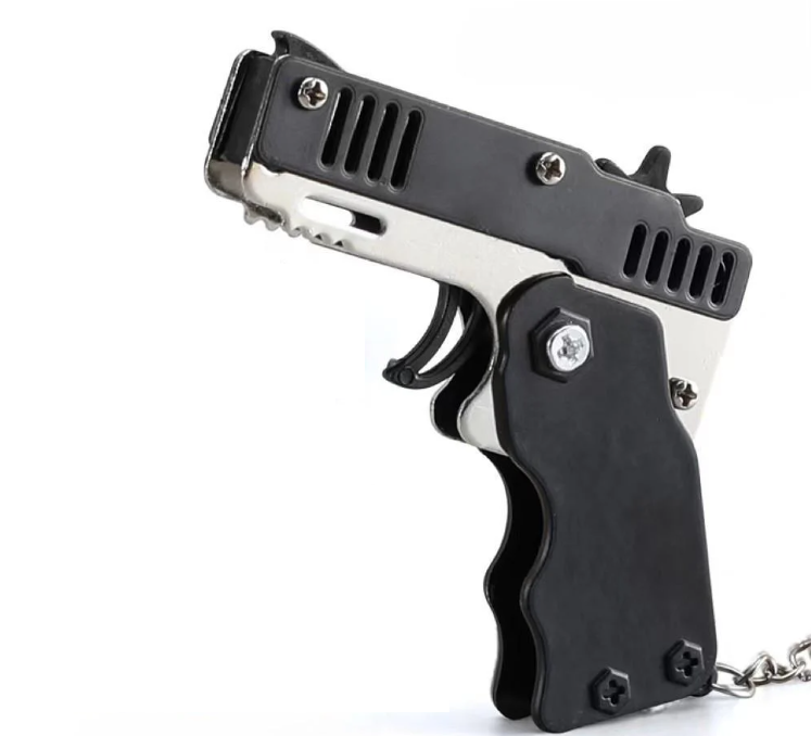 Пистолет-брелок складной стреляет резинками 60 шт. резинок Черный (0151)