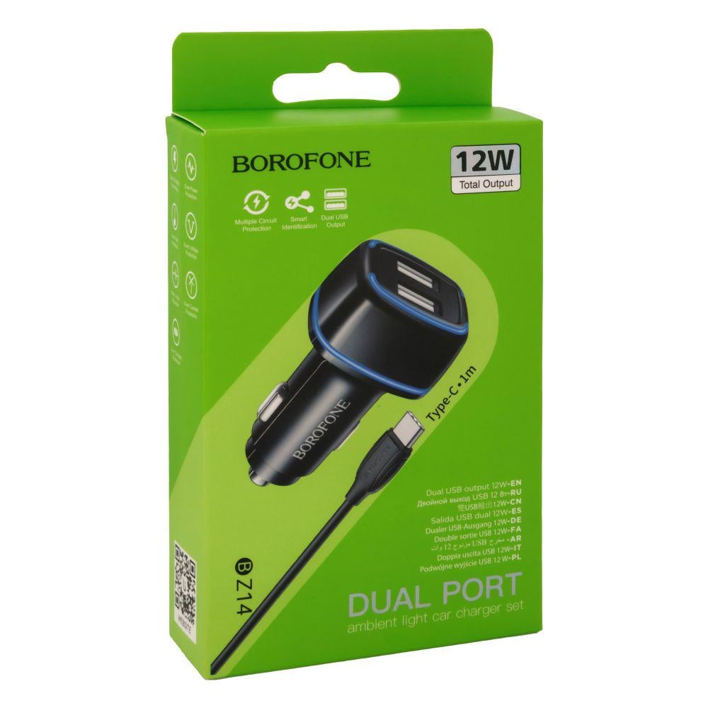 Зарядний пристрій автомобільний Borofone BZ14 Type-C 2USB 2,4A Black (27263390)