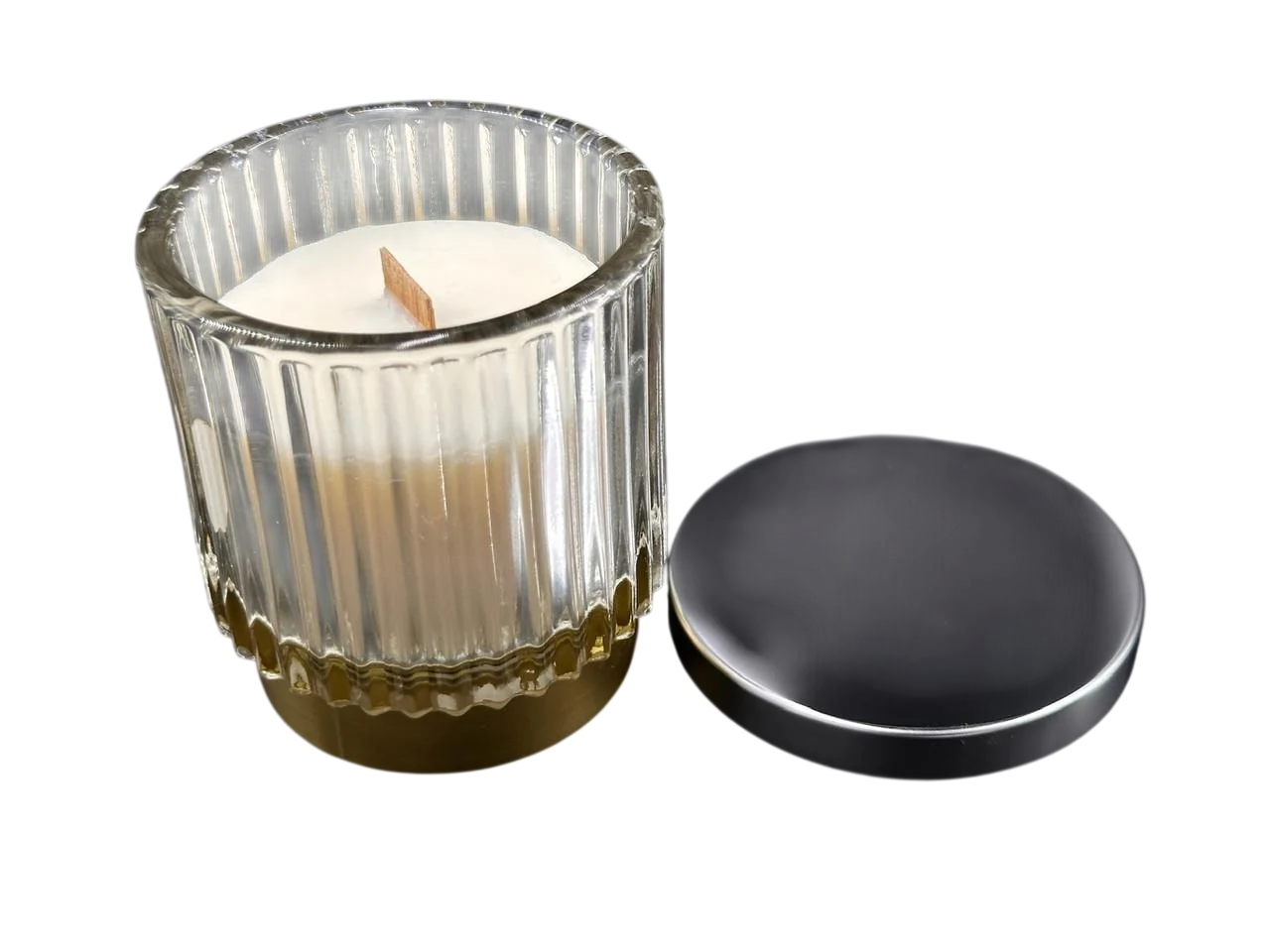 Свеча ароматическая Мимоза и мандарин в стеклянном подсвечнике с деревянным фитилем 8х7 см 360 г Бежевый (SVB-104)