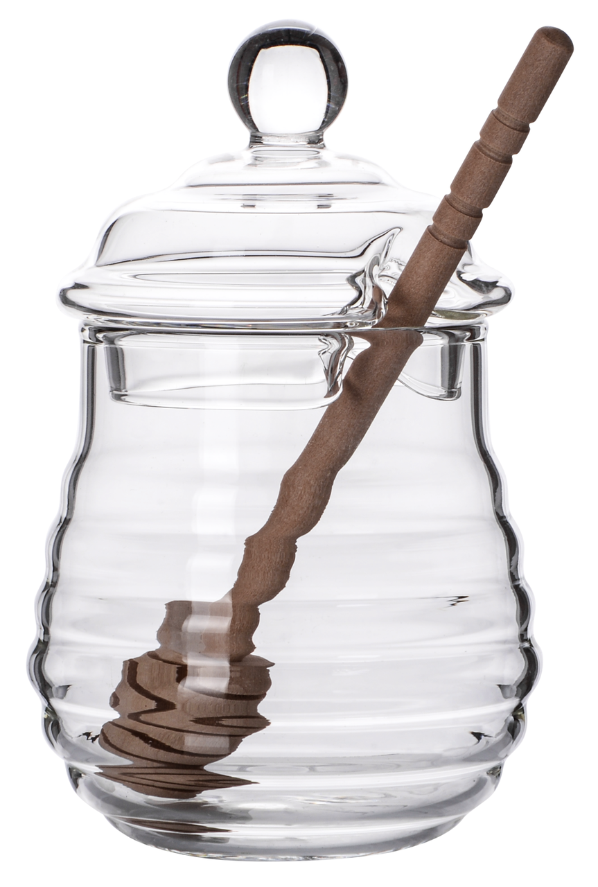 Банка для меда VIVA HONEY стеклянная с деревянной ложкой 280 мл (HN0513W)