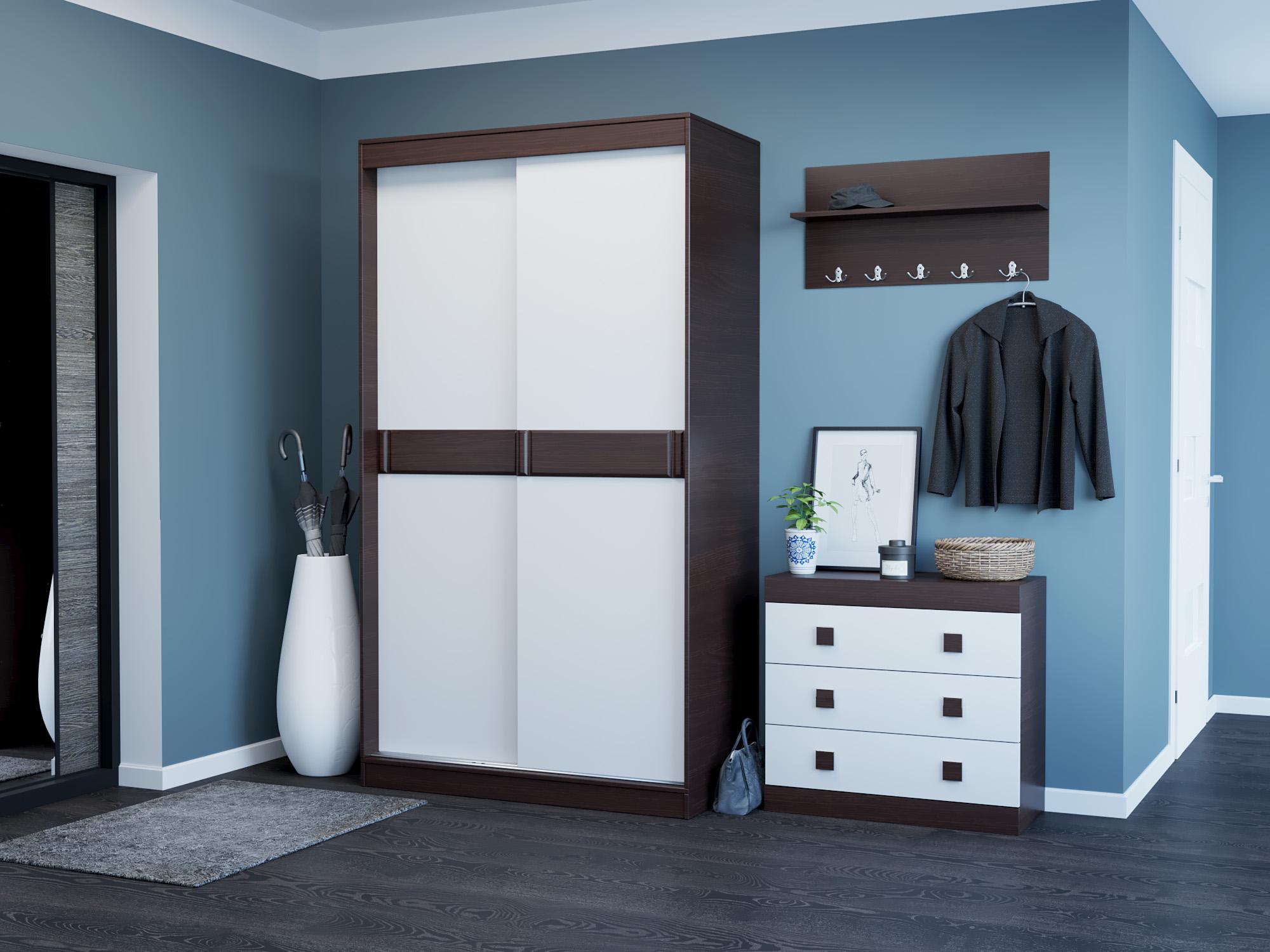 Прихожая Эверест Соната Комплект 14 200х60х217 см Венге темный/Белый (02294)