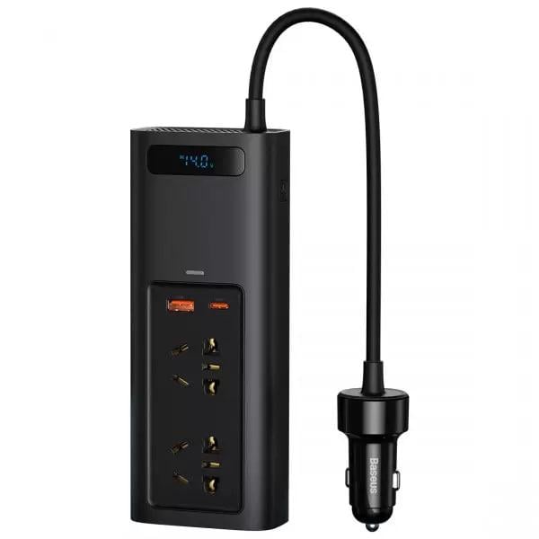 Инвертор автомобильный BASEUS 150 W 220 V CN/EU 2 розетки USB/Type-C 5 A с технологией QC3.0+PD3.0 Black (CRNBQ-A01)