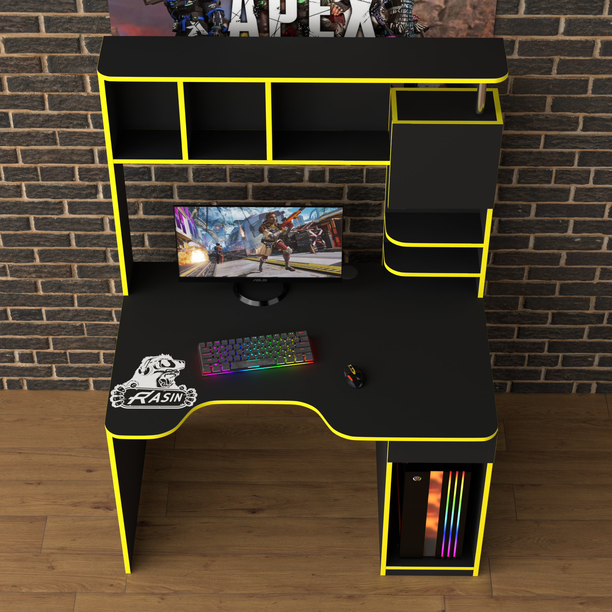 Стол геймерський ергономічний із надбудовою Zeus Rasin RS-12 з ЛДСП та металу Чорно-жовтий (RS-12) - фото 3 Стол геймерський ергономічний із надбудовою Zeus Rasin RS-12 з ЛДСП та металу Чорно-жовтий (RS-12) - фото 3