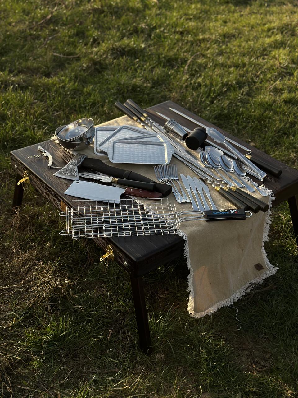 Набор для барбекю Зебра в деревянном чемодане-столике ручная работа универсальный 38 предметов