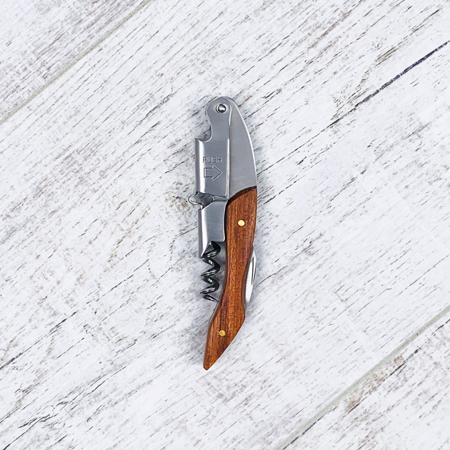 Нож сомелье Olin&Olin складной с деревянной ручкой открывашкой и пилой для официанта 12 см