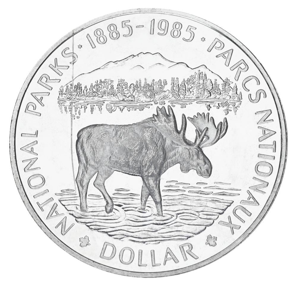 Коллекционная монета Канада 1 доллар 1985 серебро F-VF Национальные парки Лось 23,32 г с царапиной (М19857) Коллекционная монета Канада 1 доллар 1985 серебро F-VF Национальные парки Лось 23,32 г с царапиной (М19857)