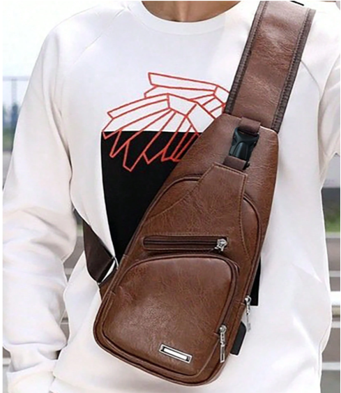 Сумка-слінг чоловіча через плече з одним основним відділенням Коричневий (LR 3416 BNL) - фото 7