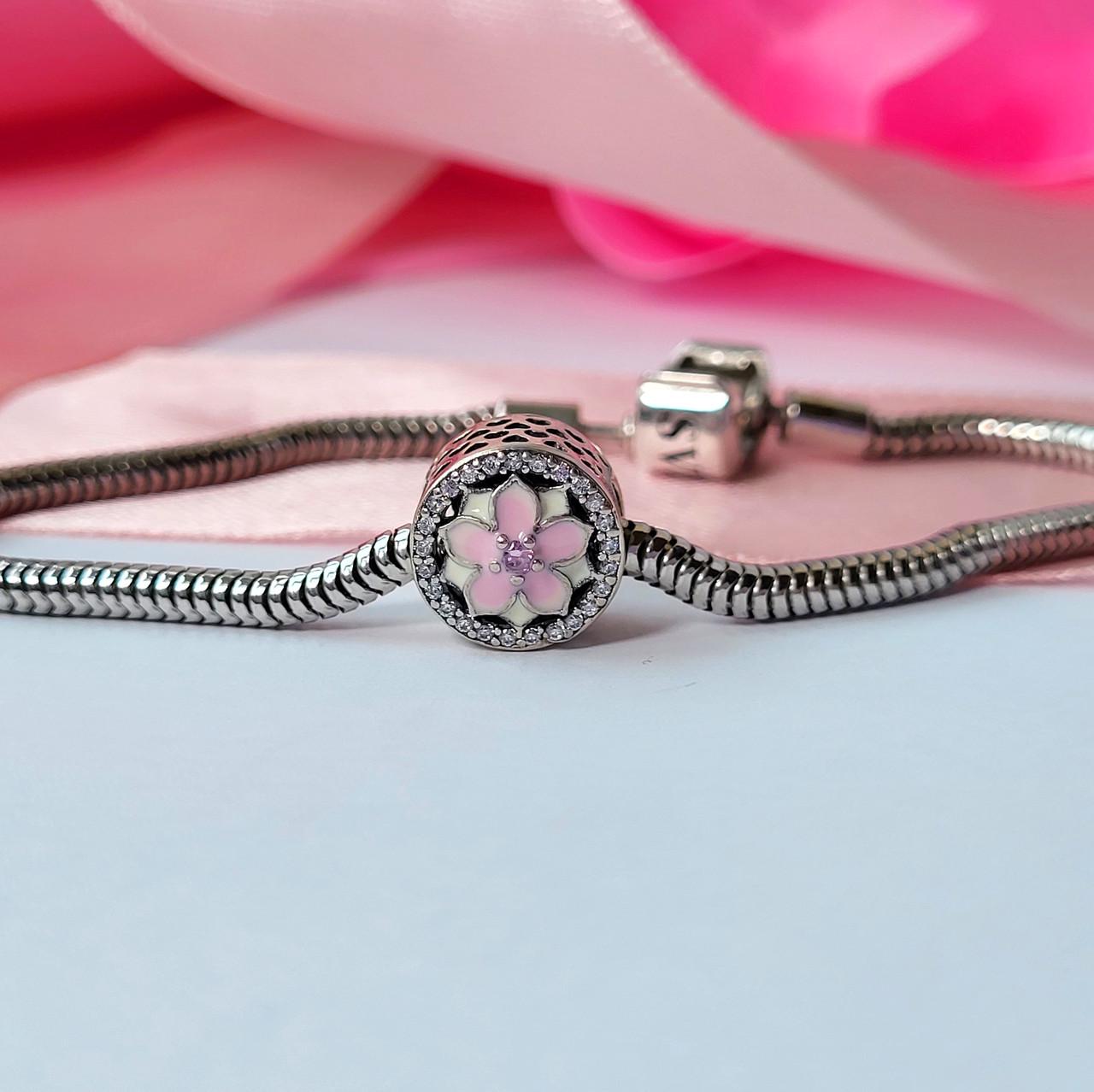 Шарм намистина Магнолія на браслет срібло 925 проби (7077)