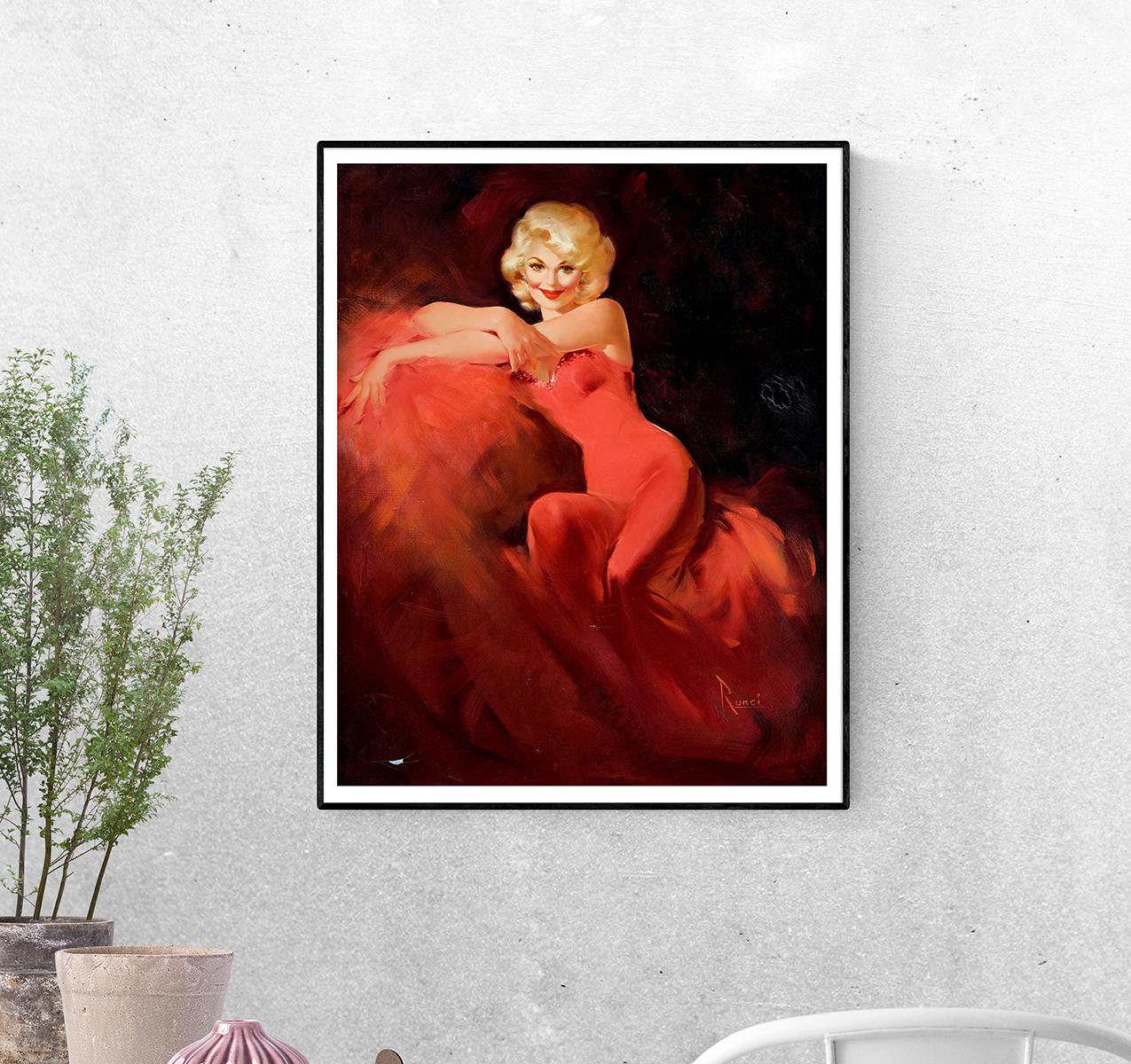 Постер Девушка в красном. Эдвард Рунчи формат А-3 (pin_up010071_Poster)