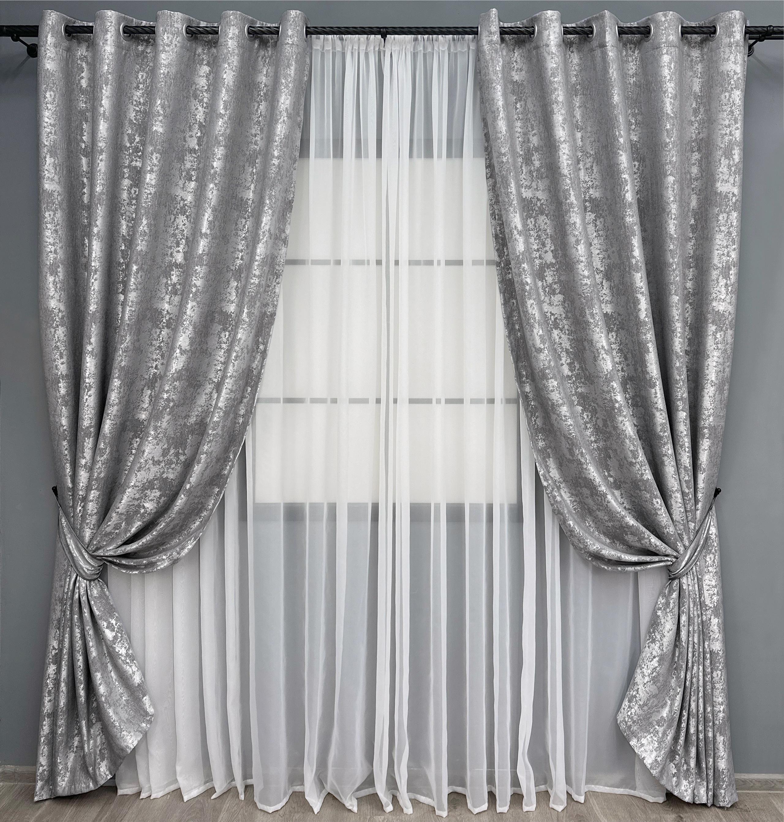 Комплект штор на люверсах VR-Textil Жаккард Sultan YL №1668ш 150х250 см 2 шт. Серый (37-0169)