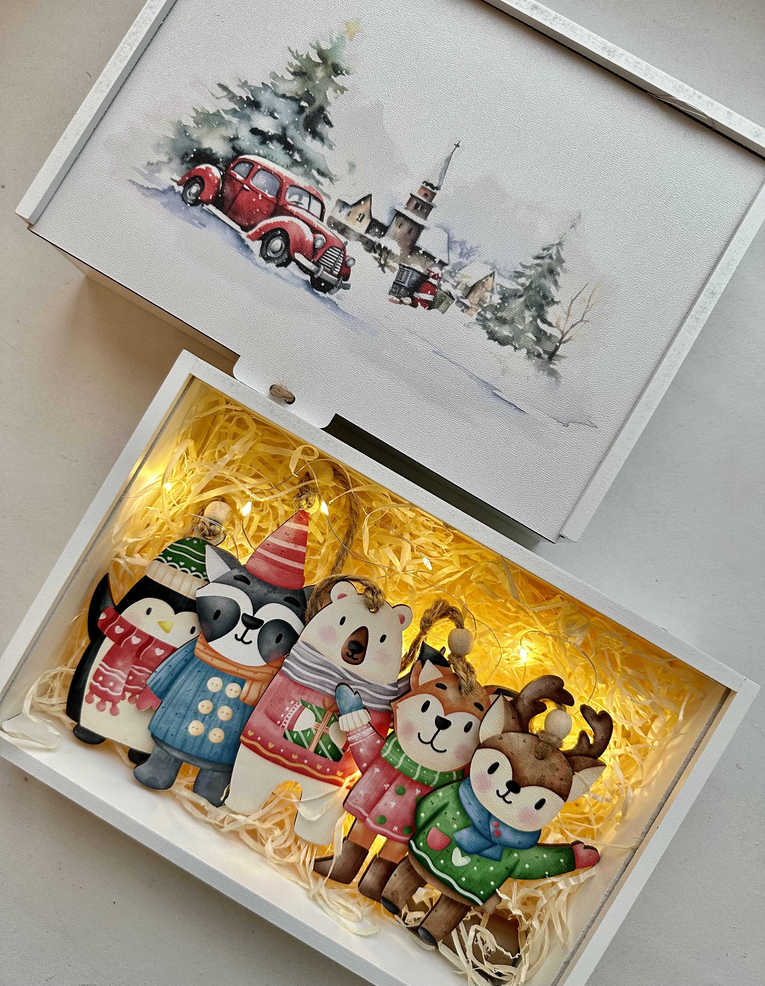 Набір новорічний з іграшками у святковій дерев'яній коробочці 5 шт. - фото 9 Набір новорічний з іграшками у святковій дерев'яній коробочці 5 шт. - фото 9