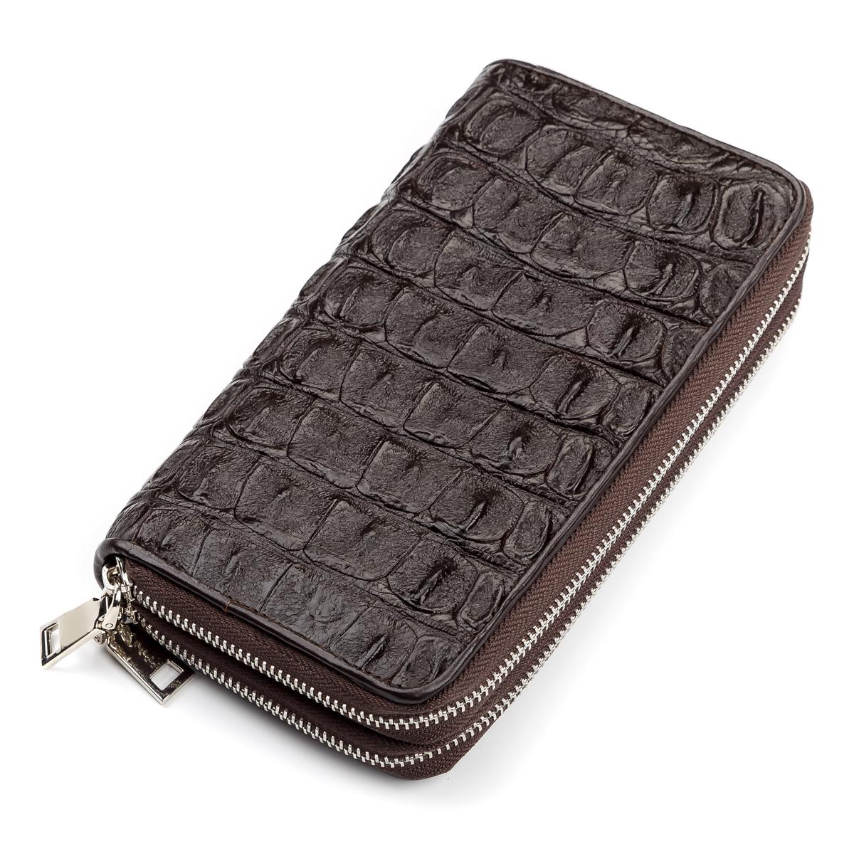 Мужской клатч Crocodile Leather 18006 из натуральной кожи крокодила Коричневый