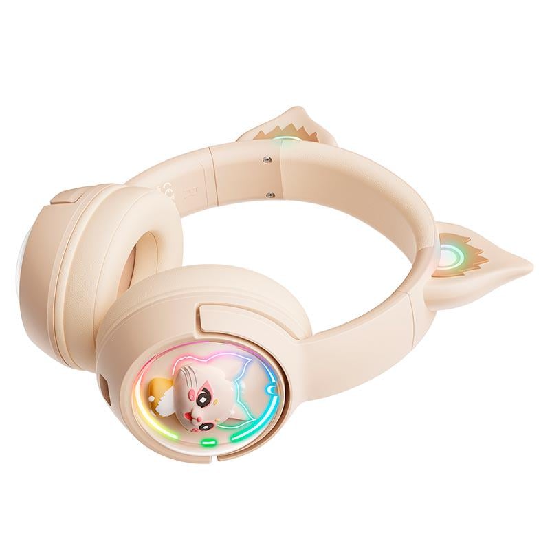 Наушники беспроводные Onikuma Cat Ear B5 Bluetooth Wireless Gaming Headset RGB-подсветка Бежевый (27316540) - фото 3