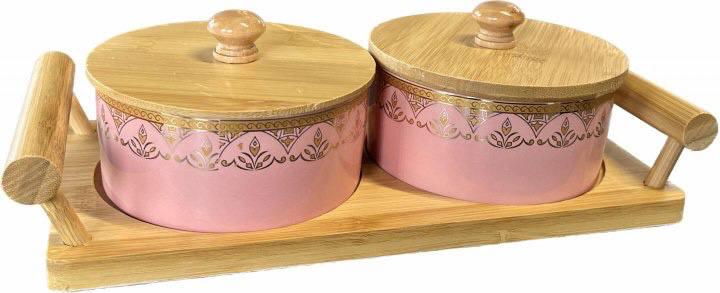 Банки на подставке Stenson Pharaoh для чая и специй 2 предмета 11,2х11,2х10,8 см Розовый (YG01135B)