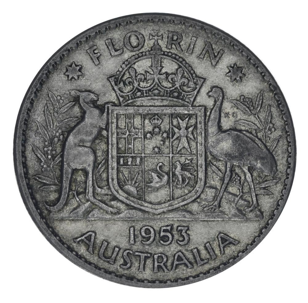 Коллекционная монета Австралия 1 флорин 1953 г. Серебро F-VF (М23801)