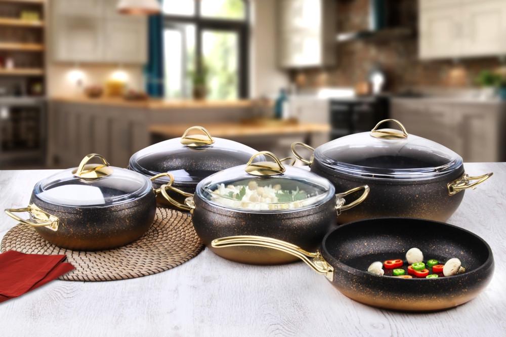 Набор посуды OMS 3024 9 пр. Золотистый - фото 2 Набор посуды OMS 3024 9 пр. Золотистый - фото 2