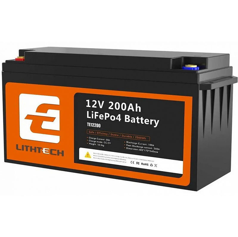Аккумулятор 12V/200 Ah LiFePO₄ Lithtech с Bluetooth и подогревом для резервного питания (32310154)