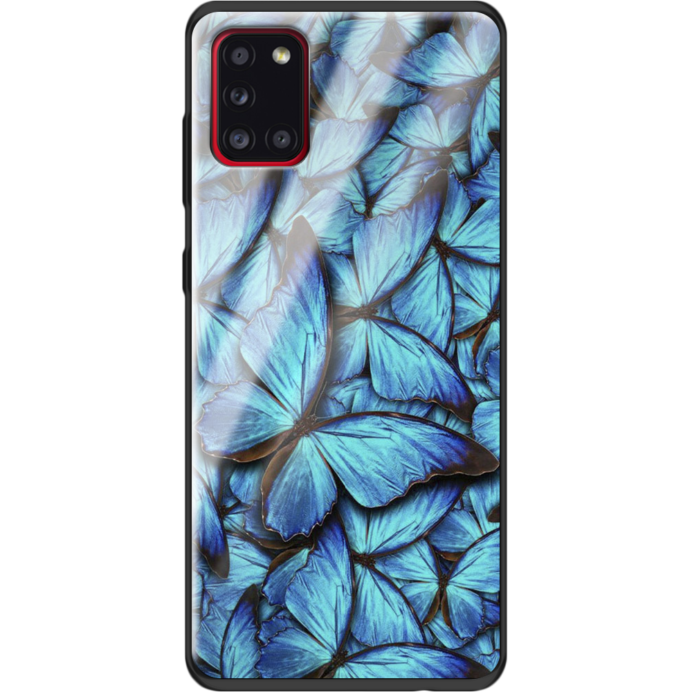 Чохол Boxface Samsung A315 Galaxy A31 Лазурні Метелики Чорний силікон зі склом (39470-up1550-40094)
