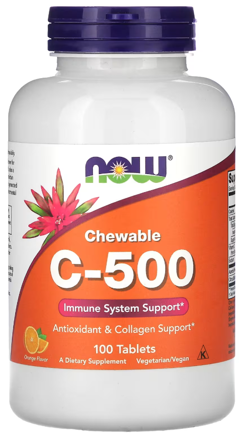 Вітамін C NOW Foods Vitamin C-500 Chewable Апельсин 100 жувальних таблеток