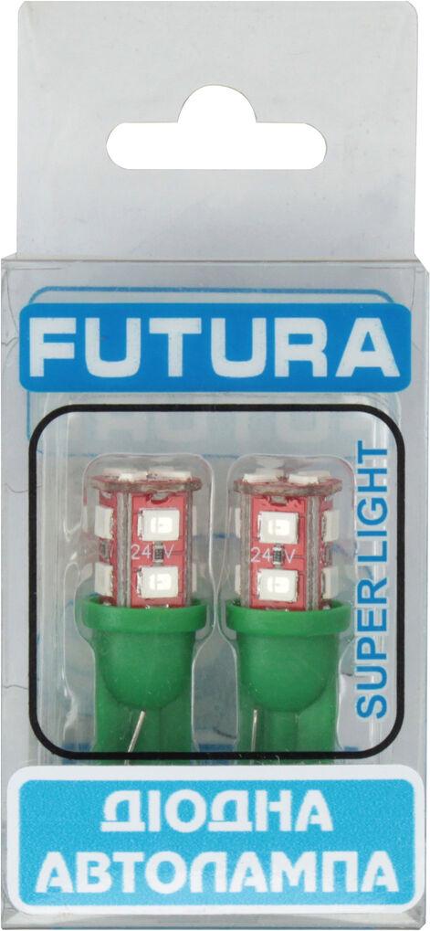 Лампочка FUTURA без цоколя LED T10 W5W SMD 12 диодов 24V W2.1x9.5d 2 шт. Зеленый (70523)