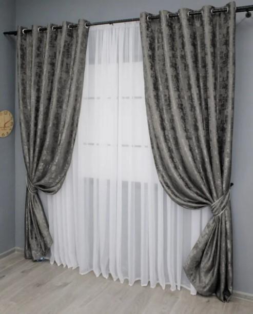 Комплект штор на люверсах Sultan XO жаккард 1,5х2,5 м 2 шт. Темно-серый (1558ш 37-0182) - фото 2 Комплект штор на люверсах Sultan XO жаккард 1,5х2,5 м 2 шт. Темно-серый (1558ш 37-0182) - фото 2