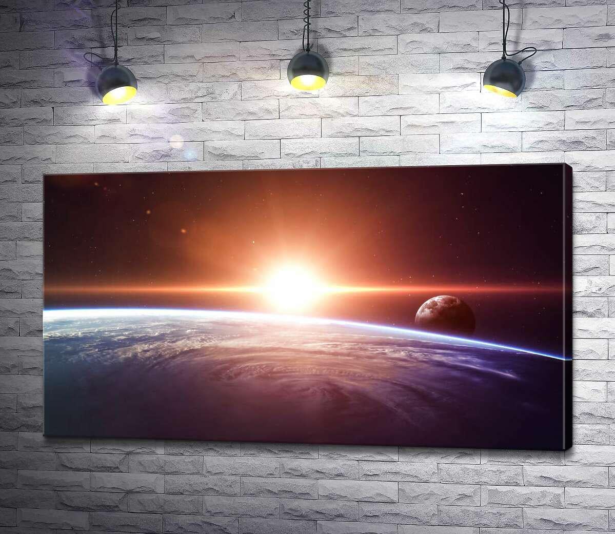 Картина ArtPoster Сліпуче сонячне світло падає на планету над Тихим океаном модуль №1 100x56 см (001367)