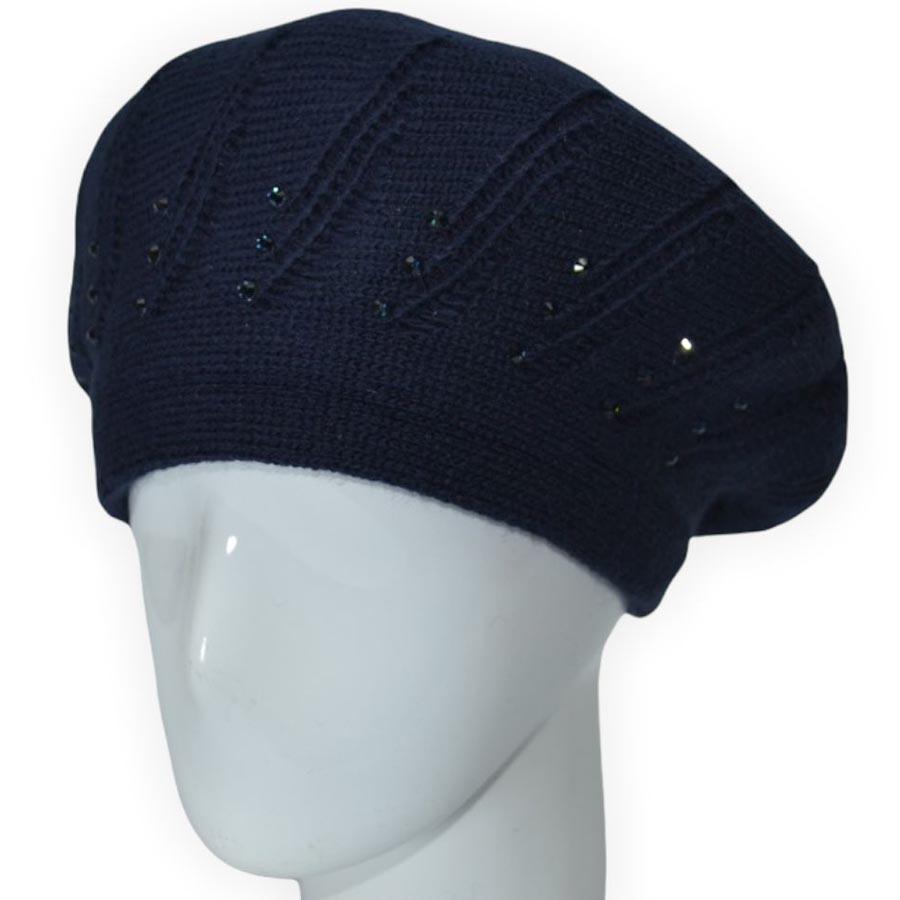 Берет Lirus Арника из шерсти двойной с стразами Синий