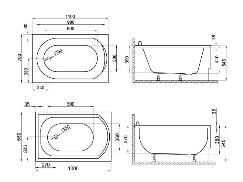 Прямоугольная ванна Polimat mini 110x70 см - фото 5