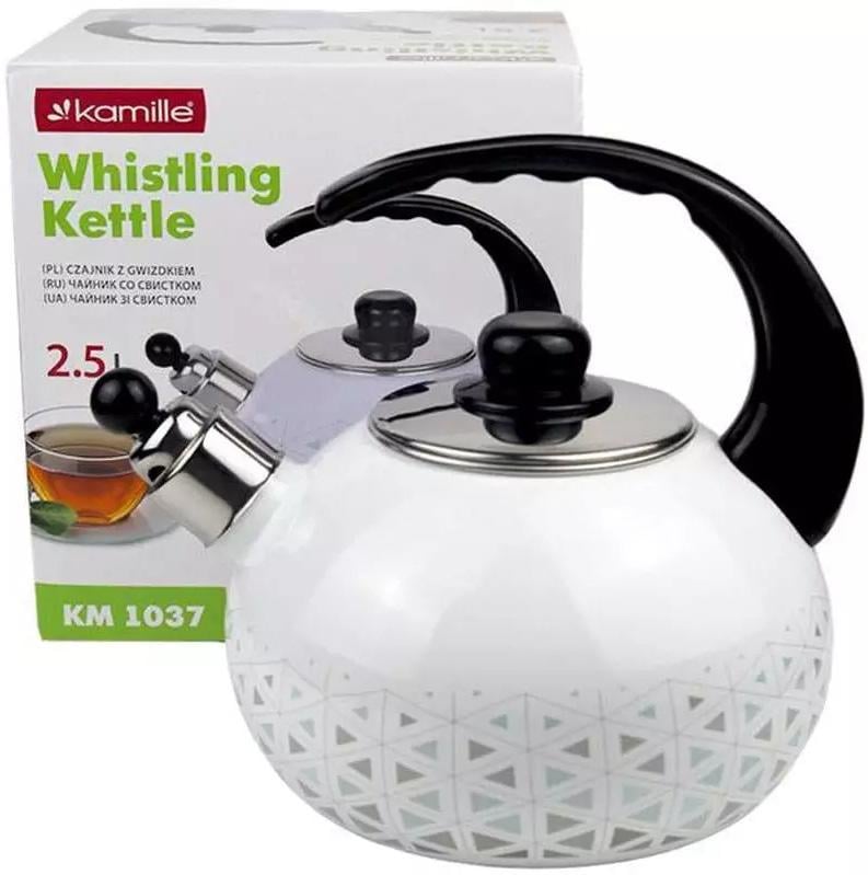 Чайник эмалированный Kamille Геометрия со свистком 2,5 л - фото 5 Чайник эмалированный Kamille Геометрия со свистком 2,5 л - фото 5