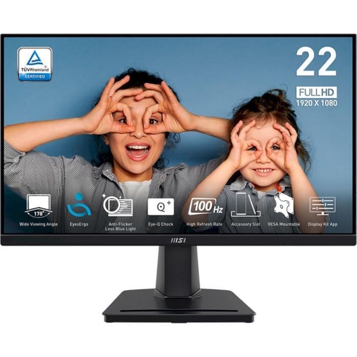 Монітор MSI PRO MP225V WLED VA 21,45' 1920x1080 16:9 1 мс 100 Гц 300 кд/м2 4000:1 178°/178° VGA/HDMI VESA Чорний