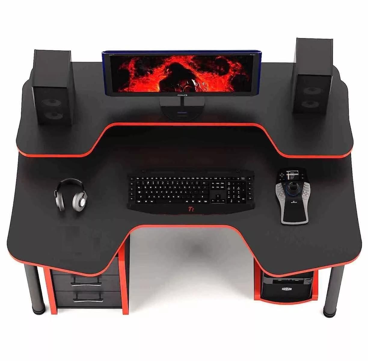 Стіл геймерський CNC mebli Comfort GT14N з надстройкою та ящиками 120 см Black/Red (10361) - фото 4