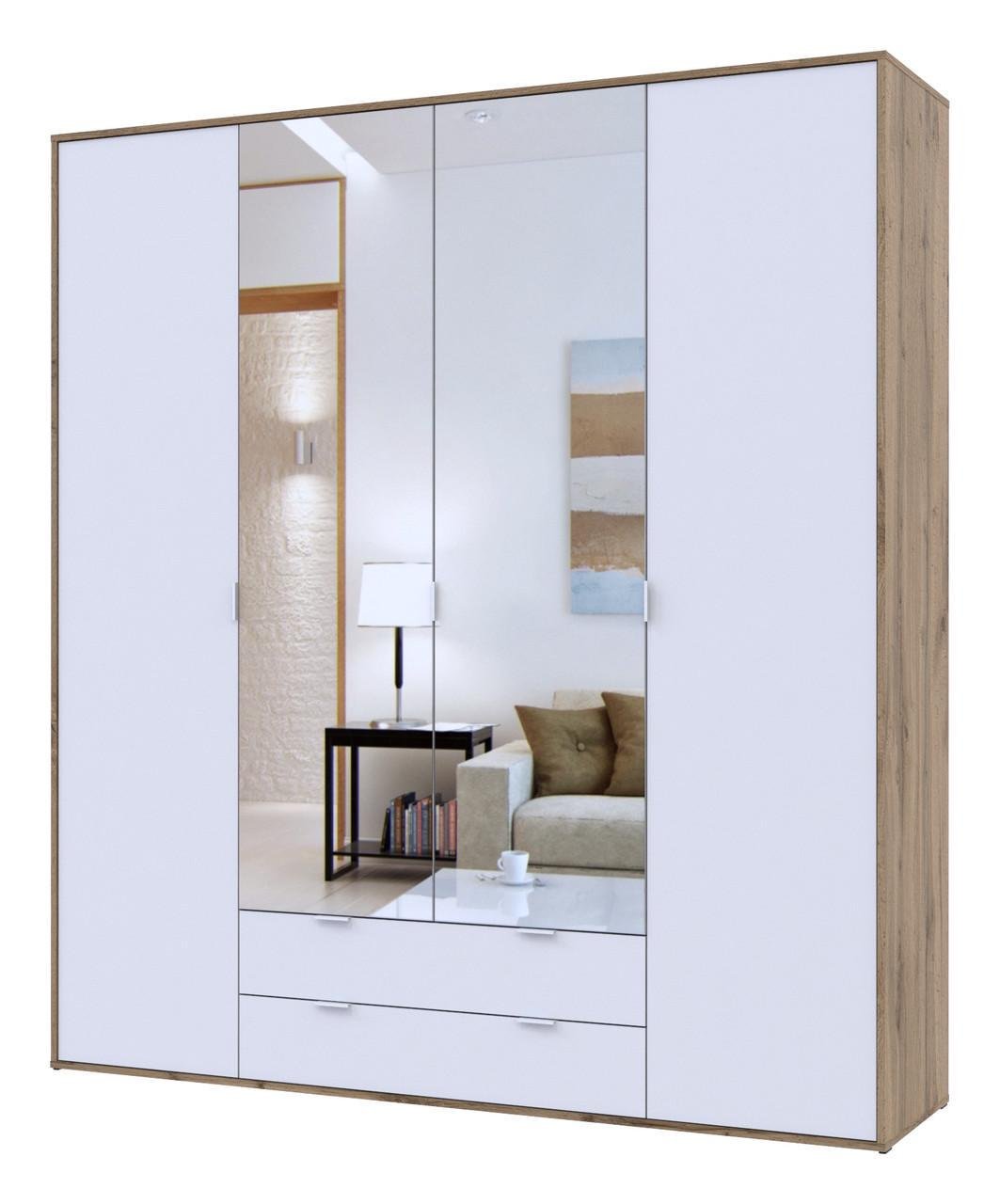 Шкаф распашной для одежды Doros Hugo 2 ДСП/2 зеркала 200х52х219 см Тахо/Белый (44900099)