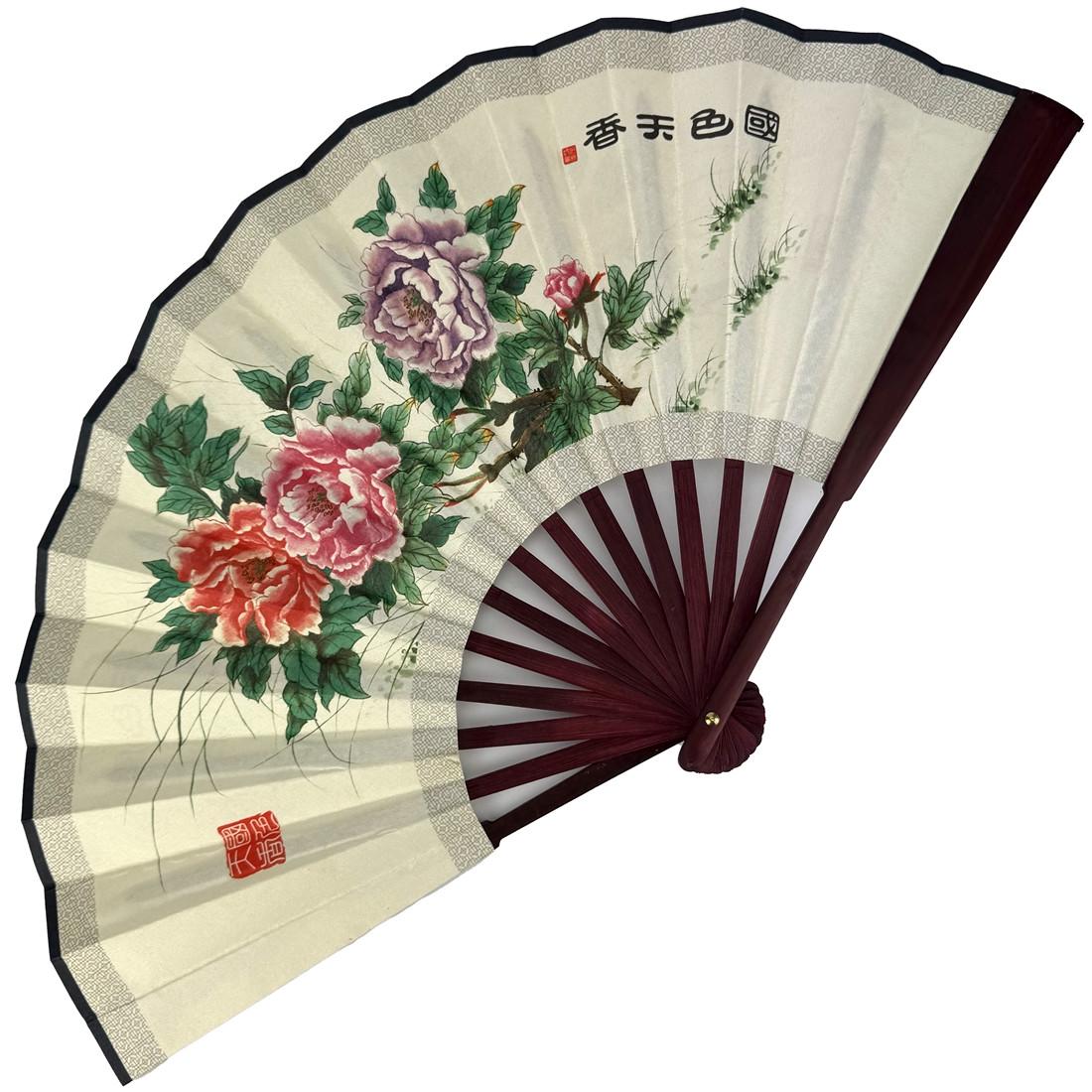 Веер двусторонний Пионы 26х47 см светлый (C6197)