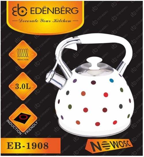 Чайник эмалированный Edenberg 3 л из углеродистой стали с термоиндикатором и свистком (EB-1908)
