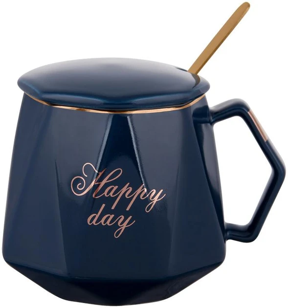Кружка фарфоровая BonaDi Coffee Prelude Happy Day с крышкой и ложкой 420 мл Синий (984-204)