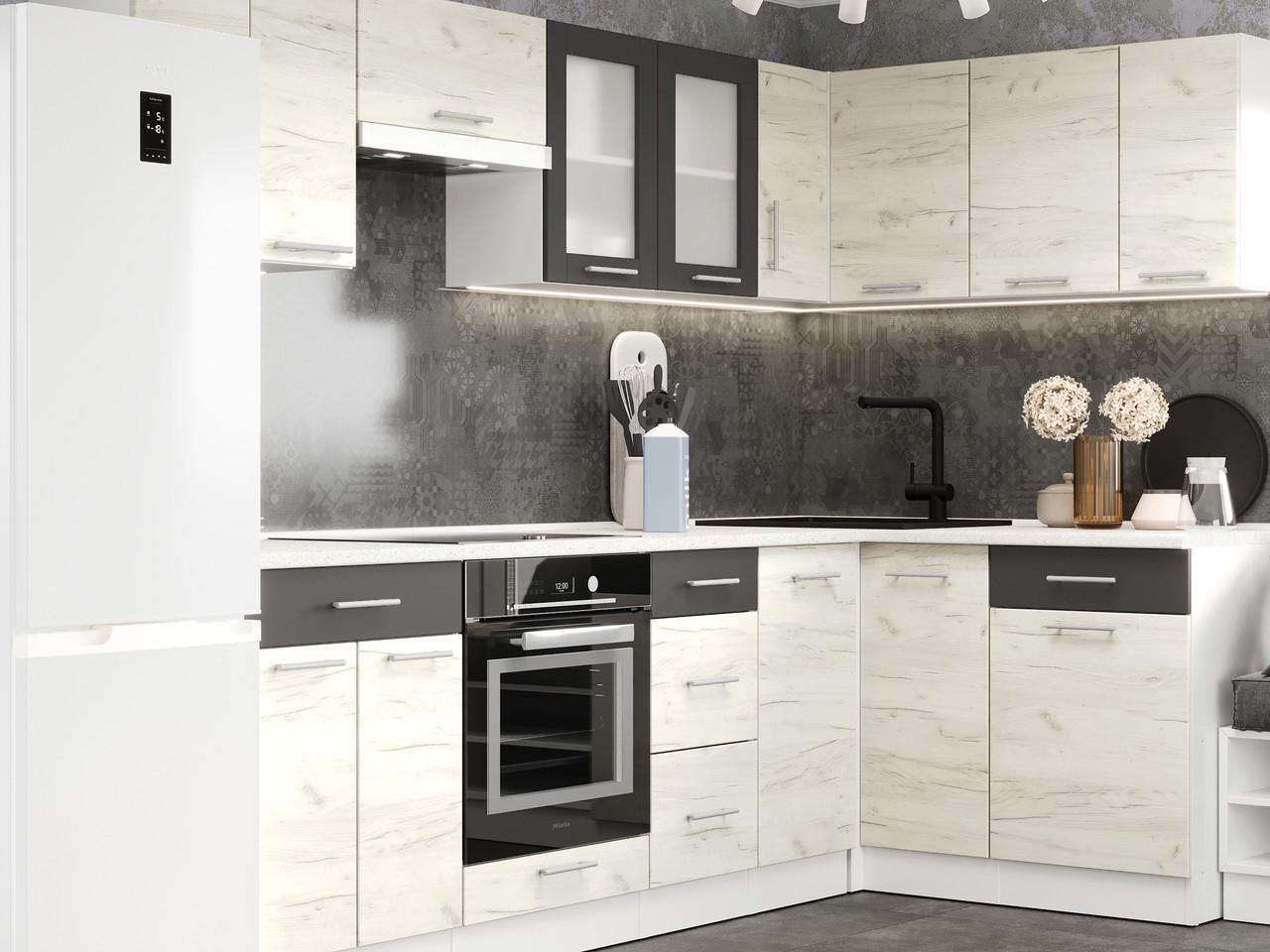 Мебель для угловой кухни со столешницей Эверест №2 Эко Новая 2,6х1,4 м Крафт Белый/Графитовый (27008.01) - фото 2 Мебель для угловой кухни со столешницей Эверест №2 Эко Новая 2,6х1,4 м Крафт Белый/Графитовый (27008.01) - фото 2