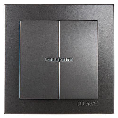 Выключатель двухклавишный Nilson Touran с подсветкой Антрацит (27549482)