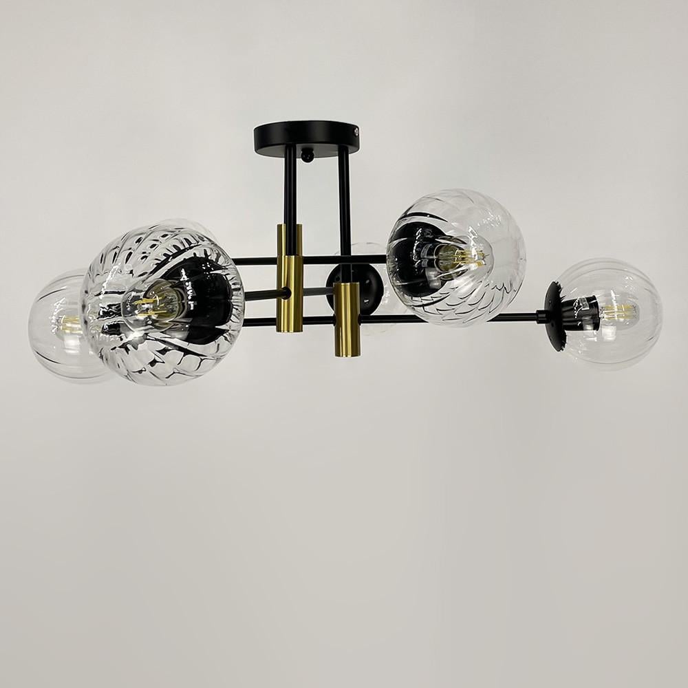 Люстра стельова на 6 прозорих плафонів із латунною фурнітурою Чорний (51797/6 TBS+BK+CL) - фото 1