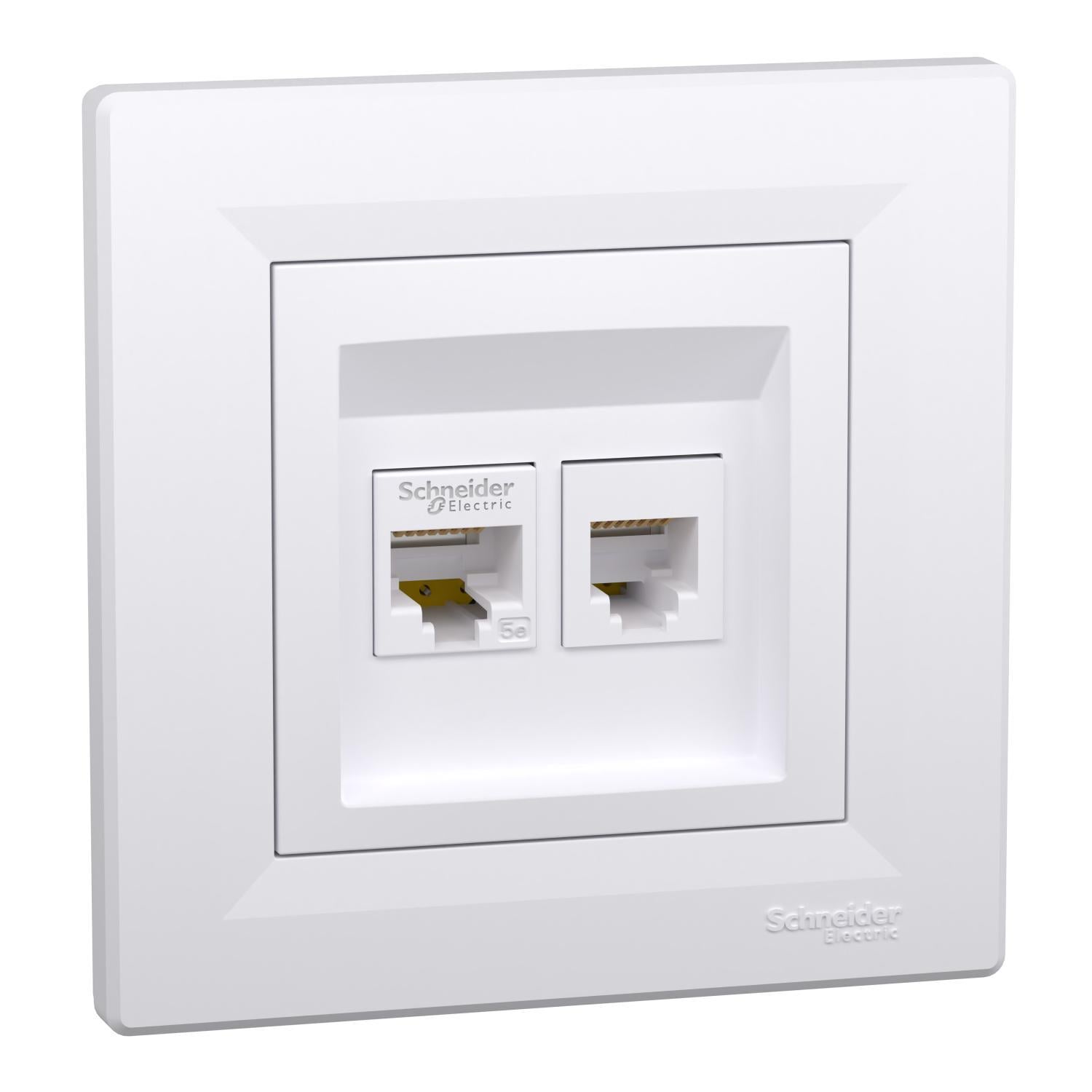 Розетка подвійна телефонна Schneider Electric Asfora RJ11 RJ45 Білий (EPH4900121)