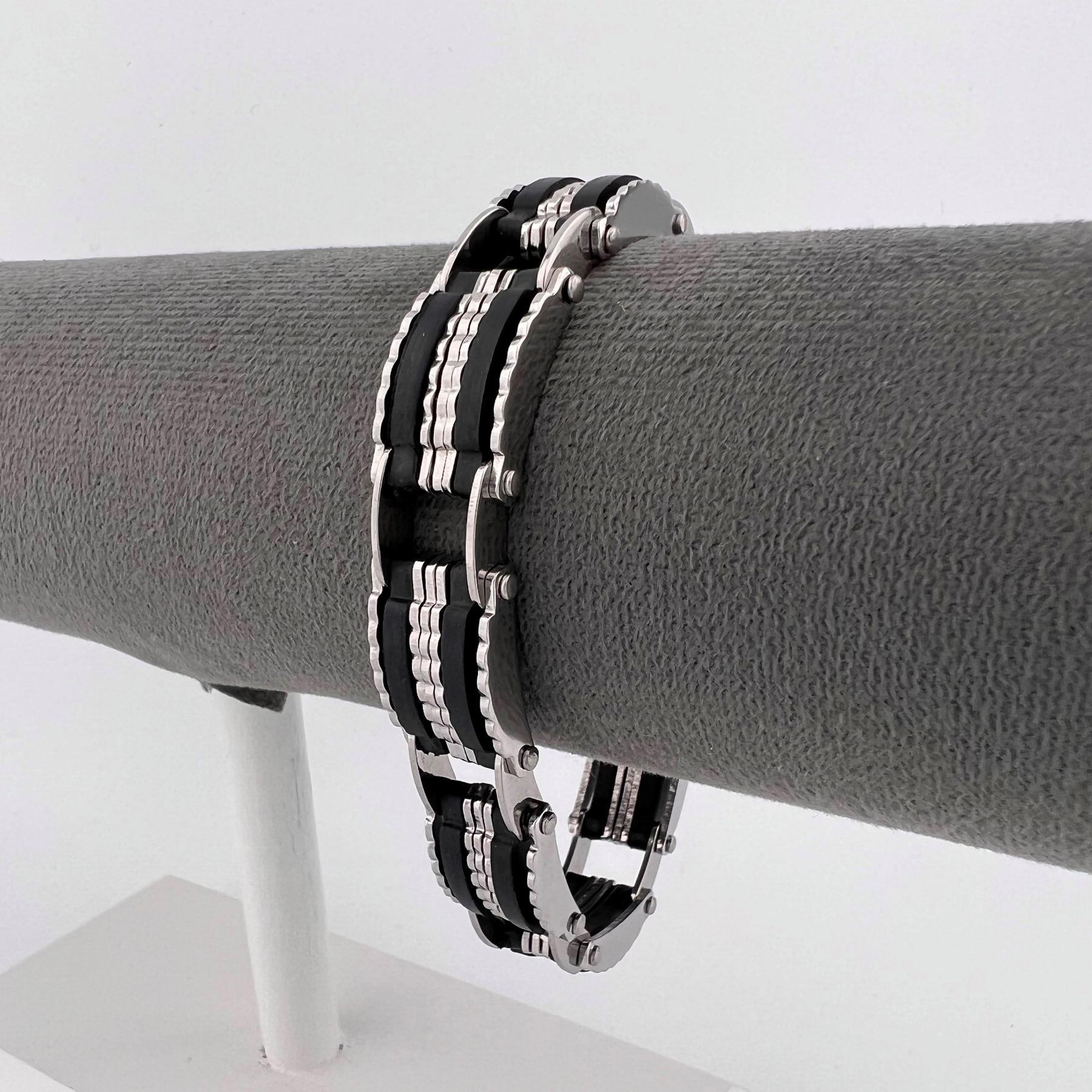 Браслет мужской из нержавеющей медицинской стали с каучуком 21 см (BS-128)