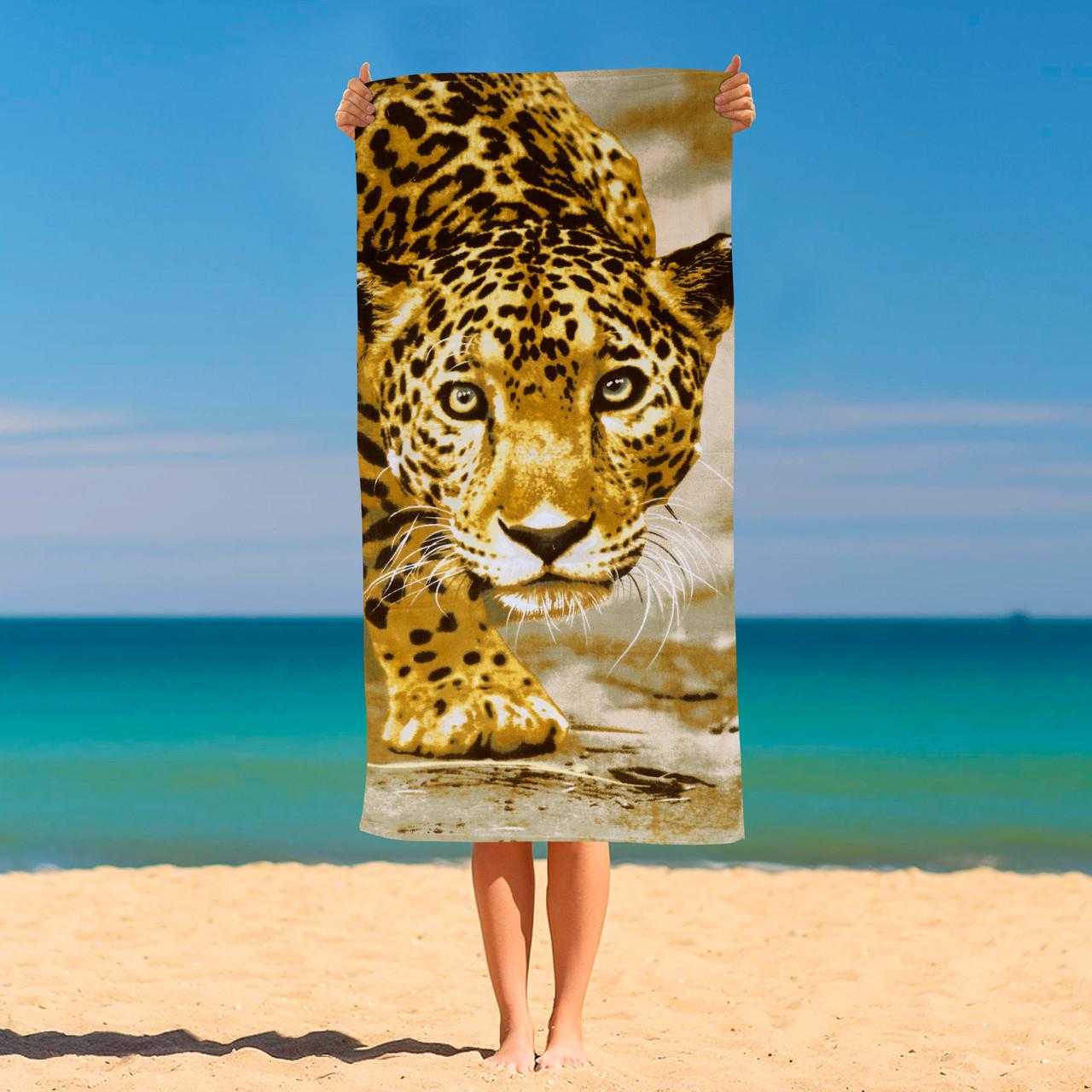 Полотенце пляжное махровое Beach towel Леопард в кустарниках 140х70 см - фото 2